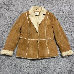 Maurices Tan Suede Leather Faux Fur Jacket size L women’s